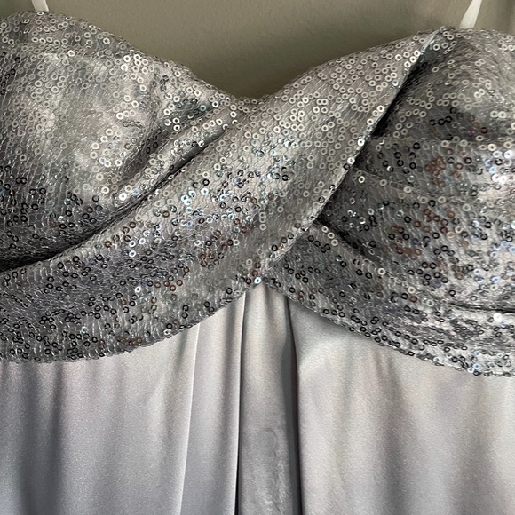 Silver Strapless Sequin Party Dress - Picture 3 of 10